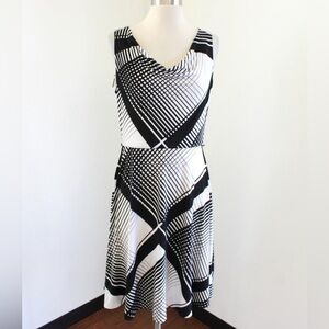 White House Black Market One Shoulder Black and White Dress